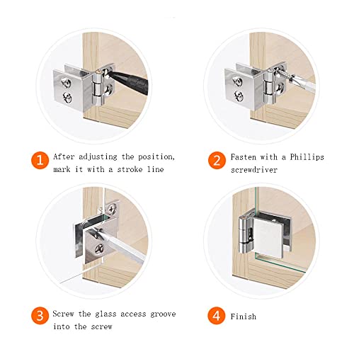 2 Pieces Glass Door Hinges No Drilling Pivot Hinge 0 Degree Zinc Alloy Single Clamp for Bathroom Kitchen Cabinet Shower 5-8mm Thickness - Image 4