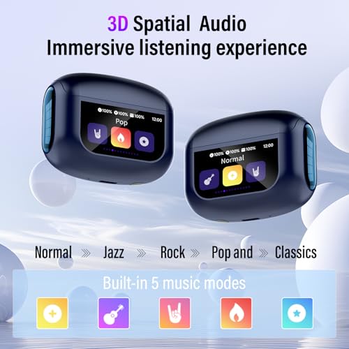 Image of Wireless Earbuds, Bluetooth 5.4 Headphones with Multifunctional Touch Screen, 48H Bass Stereo Ear Buds with ANC /ENC Noise Cancelling /Transparency Mode, IPX7 Earphones with 5 EQ Modes, Dark Blue