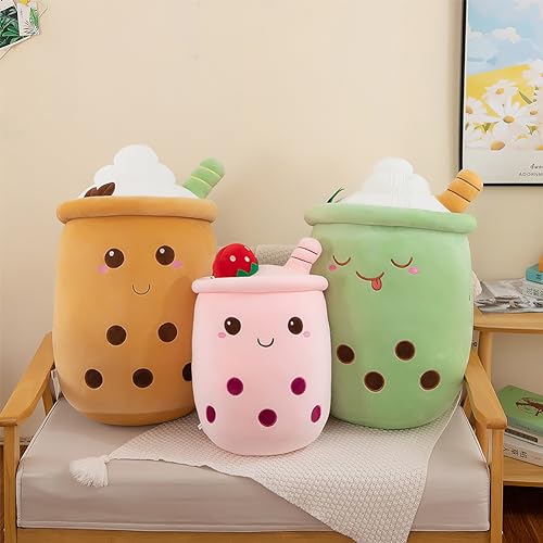 AMOZO Bubble Tea Kuscheltier Plüschkissen, Kawaii Bubble Tea Plüschtier Kissen Niedliche Boba Plüsch Weich Stofftier Spielzeug für Boba Liebhaber (24cm, Pink)