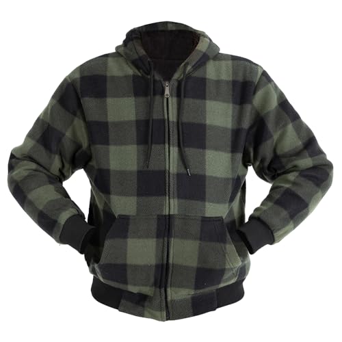 Image of TanBridge Sherpa Fleece Lined Hoodie Big and Tall Plaid Flannel Jacket Winter Coats for Men Zip Up Winter Warm Sweatshirts