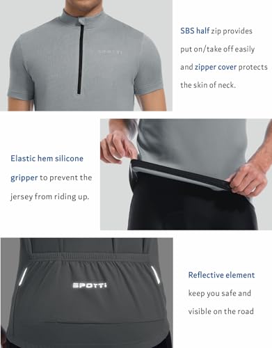 Spotti Men's Cycling Bike Jersey Short Sleeve with 3 Rear Pockets- Moisture Wicking, Breathable, Quick Dry Biking Shirt