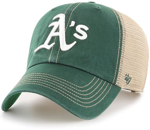 47 MLB Trawler Team Color Mesh Trucker Clean Up Adjustable Hat Adult One Size Fits All - Oakland Athletics Green