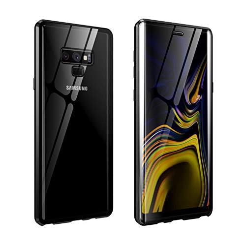 FHZXHY Galaxy Note 9 Glass Case All-Inclusive Clear Double Sided HD 9H Tempered Glass Magnet Absorption Metal Bumper Frame Phone Protective Case for Samsung Galaxy Note 9-Black