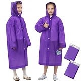 ANYOO Wasserdichte Regenponcho Regencape für Kinder, 2 Stück Regenmäntel Regenjacken mit Kapuze und Lang Ärmeln für Mädchen Jungen Größe 110–150 cm Wandern, Campen, Reisen, Lila