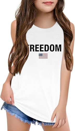 Image of Qbily Tank Tops for Girls Kids Summer Casual Cute Sleeveless Crewneck Graphic T Shirt 5-14 Years