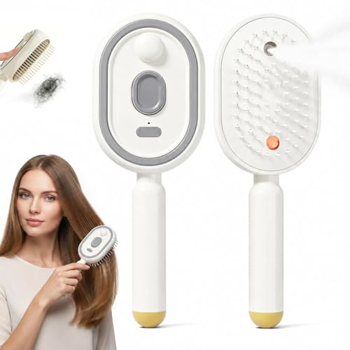 2026 New Electric Steam Brush for Hair Upgrade Rechargeable 3 in 1 Hair Brush with Water Spray Electric Spray Air Cushion Massage Comb for Long and Short Hair Smooths Frizz and Detangles (White)