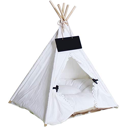 Penck-Pet-Teepee-Dog-Cat-Bed-Portable-Dog-Tents-Pet-Houses-with-Thick-Cushion-Blackboard-24-Inch-Tall-for-Pets-Up-to-15lbs Penck Pet Teepee Dog Cat Bed Portable Dog Tents Pet Houses with Thick Cushion Blackboard 24 Inch Tall for Pets Up to 15lbs