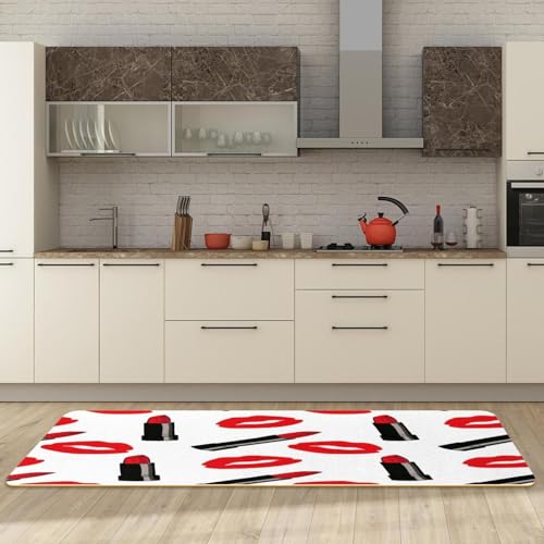Alfombrillas de cocina VAPOKF con diseño de labios para pasillo y lavado 3