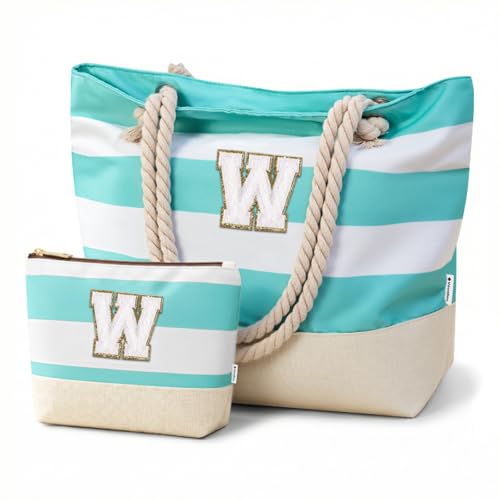 Image of Vavabox Initial Beach Tote Bag for Women, Water-resistant Travel Beach Bag Pool Bag Set, Birthday Gifts for Women Mom
