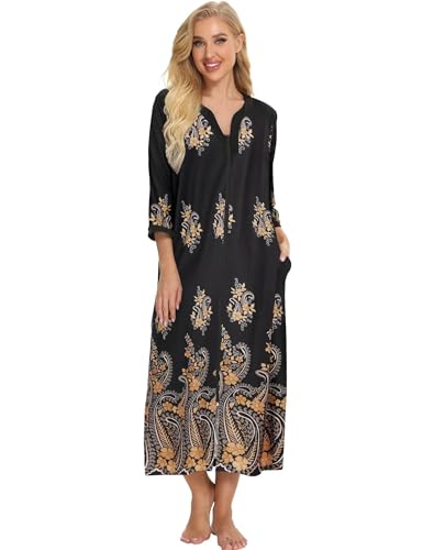 Image of Bloggerlove House Dresses for Women Zip Up Robes Soft Cotton Nightgown Half Sleeve House Coat Long Night Gowns Sleepwear