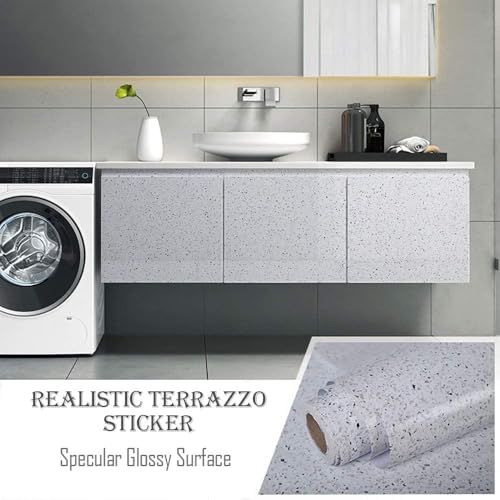 Image of TEKCOOL Granite Self Adhesive Waterproof Contact Film Wallpaper for Countertops Cupboard Door, Almirah, Fridge, Tabletop, Wall, Floor Renovation Projects (60X200 cm, Glossy Grey-4pc) - Solid