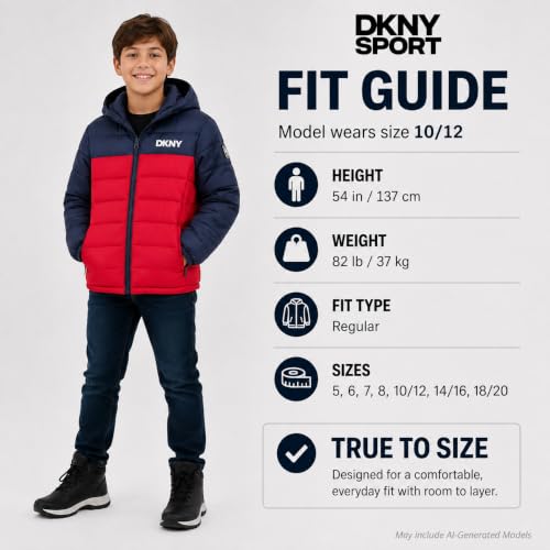 Image of DKNY Boys Winter Jacket, Midweight Puffer Coat, Weather Resistant, Hooded