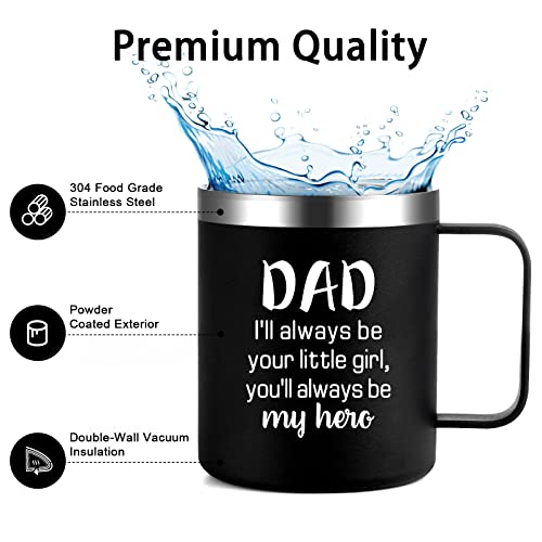 Lifecapido Dad Gifts, I'll Always Be Your Little Girl You'll Always Be My Hero 12Oz Stainless Steel Coffee Mug With Handle, Father's Day Birthday Christmas Gifts For Dad Father From Daughter, Black #TOP5