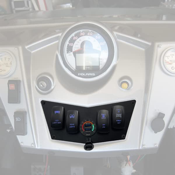 Miniatura 5 de Panel de interruptor basculante de aluminio personalizado de 4 bandas con voltímetroamperímetroenchufe USB, panel de tablero negro para Polaris RZR