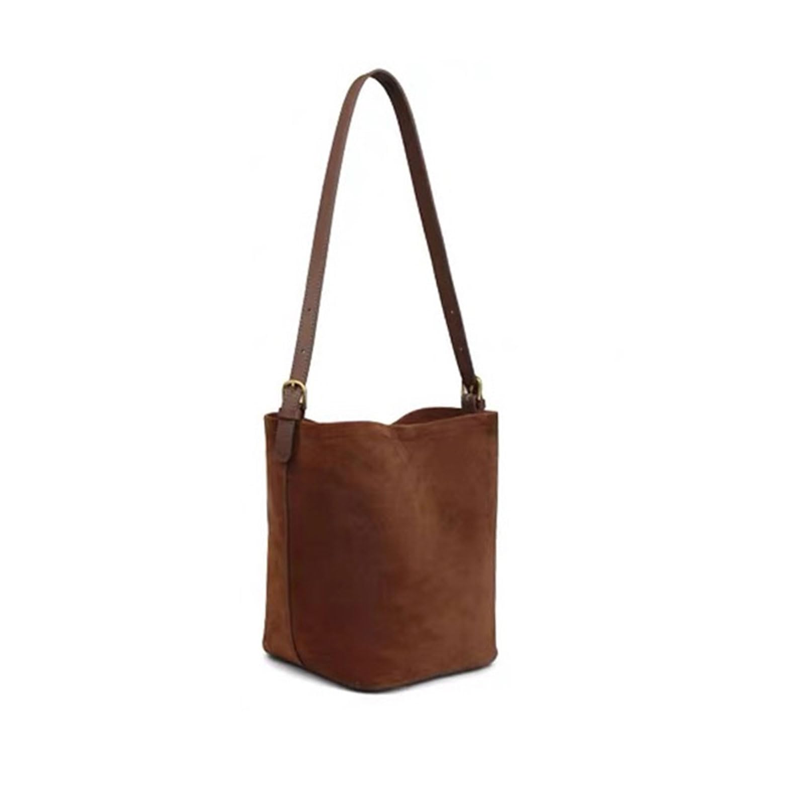 Borsa a tracolla in morbida pelle scamosciata, borsa a secchiello, borsa a tracolla, borsa a tracolla in pelle scamosciata per donna, marrone,Marrone