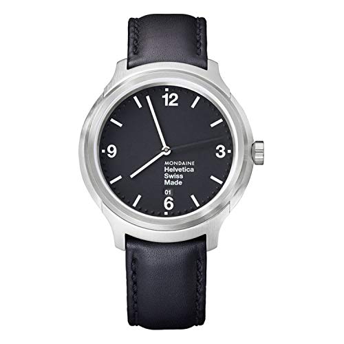 Mondaine Helvetica Bold, Orologio con Cinturino Nero in Pelle per Uomo e Donna, MH1.B1220.LB, 43 MM.
