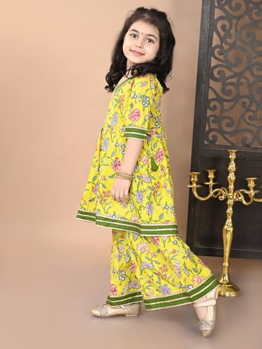 Image of superminis Girls Cotton Floral Printed Gota Patti Work Half Sleeves Sharara Suit