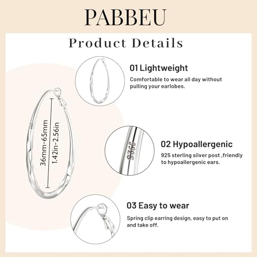 PABBEU Silver Hoop Earrings for Women Oval Hypoallergenic 925 Sterling Silver Hoop Earrings Lightwieght Large Hoops Earring for Women Trendy2