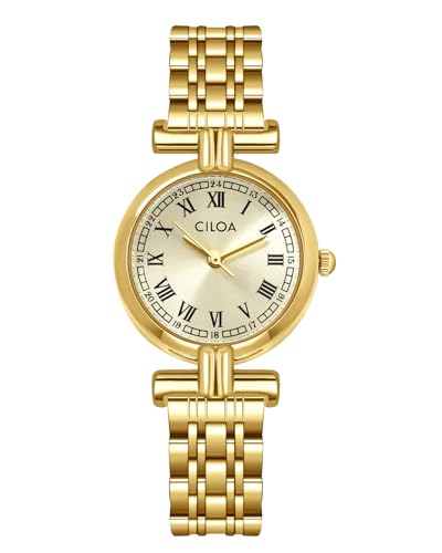 CILOA Women's Watches Gold Vintage Roman Numeral Dial Waterproof Watch for Women Luxury Small Wristwatch with Stainless Steel Band