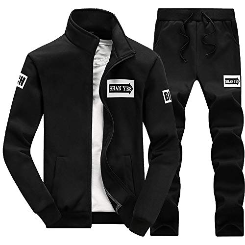 POLP Hombres Chándal Dos Piezas Conjuntos Deportivos, Tamaño Grande Color Sólido Cremallera Chaqueta + Pantalones Casual Otoño E Invierno Manga Larga Chandal Traje Deportivo 2PCS
