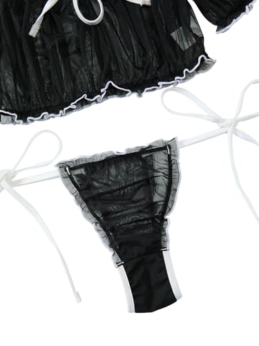 Image of Lilosy Sexy Stretch Ruffle Tie Sheer Mesh Lingerie Set Outfits