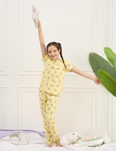 Image of Amazon Brand - Symbol Girls 100% Cotton Night Suit Set |Half Sleeves T-Shirt & Pajama Set | Age 2-14 Years