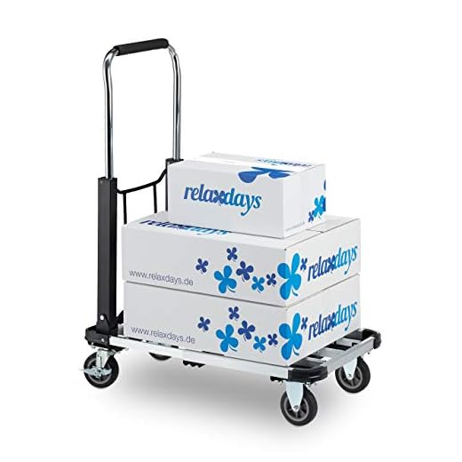 Relaxdays Plataforma de Carga Extensible 100 kg, Carretilla Transporte, Ruedas con Frenos, Metal-Plástico, 1 Ud., Negro