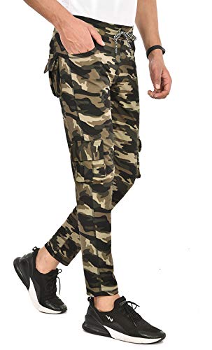 Ankle Dry Fit Lycra Regular Camouflage Print Track Pants, Sports Gym Pants for Men_Green_L-picture-51