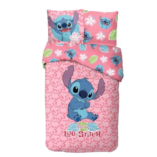 arlis Parure Housse de Couette en Stitch Disney- 1 Housse de Couette + 1 taie d'oreiller - 100% Coton (Parure de lit Lilo and Stitch, 140 X 200 Cm)