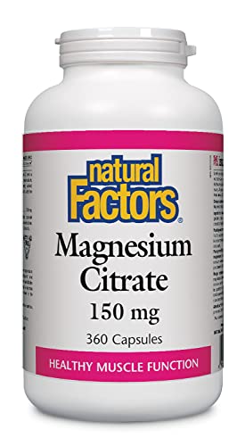 Natural Factors, Magnesium Citrate 150 mg, Muscle and Heart Health Formula, 360 Capsules