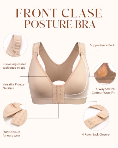 Image of Lemorosy Women's Front Closure Posture Support Wireless Bra