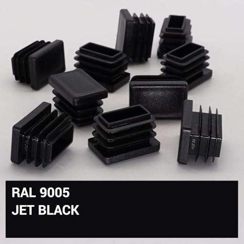 Image of (Pack of 40) Rectangular Plastic Plugs 25 /32 inch x 1-3 /16 inch (20 x 30 mm), Matt Tube Inserts, Fence Post Caps, Jet Black RAL 9005