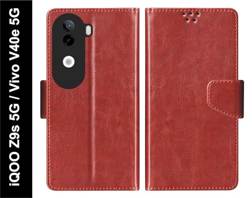 Image of SBMS Flip Cover for iQOO Z9s 5G / Vivo V40e 5G Back Cover Case with Magnatic Closure | Inbuilt Stand | Card & Money Pocket (Brown)