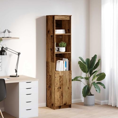 Teenpull Aparador alto de madera envejecida, 37,5 x 35 x 180 cm, material de madera, armario multiusos con puerta, armario de baño, armario de cocina, espacio de almacenamiento