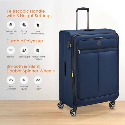 Image of DELSEY PARIS Priscilla 55 CM Small Polyester 8 Wheels Blue Expandable Carry-on Softside with Global Warranty 2 Years Trolley Bag /Suitcase /Lugguage