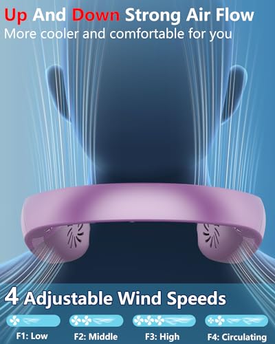 Image of Neck Fans Portable Rechargeable Personal Misting Fan,Fold Up Compact Necklace Fan with Mist,Soundless Powerful Mobile Body Air Cooler with Digital LED Display, Presents for Adults Kids Elderly Purple
