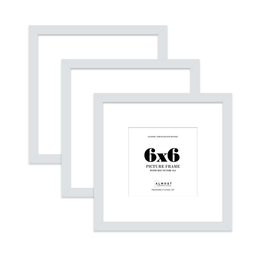 6x6 Light Grey Picture Frame with Mount for 4x4 Photos, Prints - Modern Square Wall Frame, Set of 3