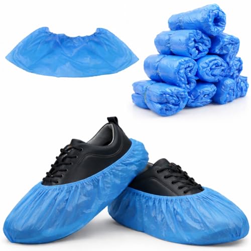 VEZODEK Blau Schuhüberzieher Einweg Antirutsch Überschuhe Schuh Überzieher | Regenüberzieher Regen Schuhschoner Fahrradüberschuhe Wasserdicht Shoe Cover Overshoes (30, 38x12cm)