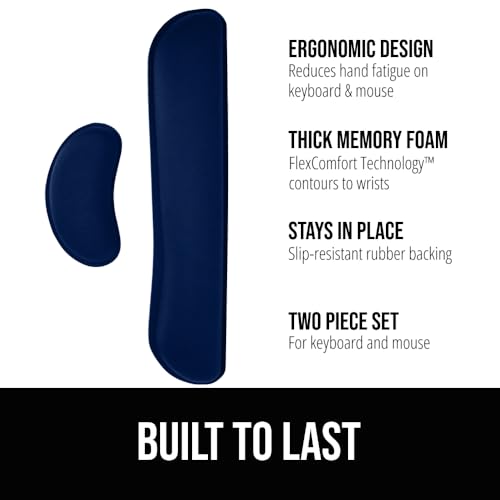 Image of GORILLA GRIP Silky Gel Memory Foam Wrist Rest for Computer Keyboard, Mouse, Ergonomic Design for Typing Pain Relief, Desk Pads Support Hand and Arm, Mousepad Rests, Stain Resistant, 2 Piece Pad, Navy