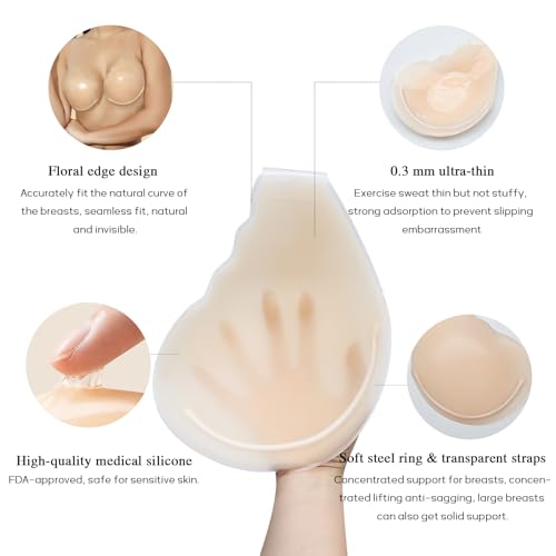 Image of Invisible Lift Sticky Bra for Large Breasts - Women's Seamless Backless Strapless Push Up Adhesive Silicone Bra