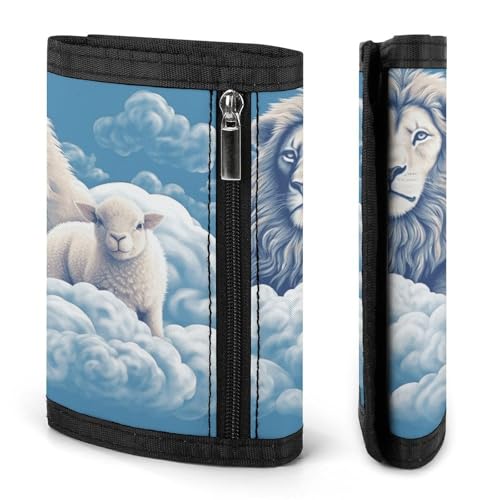 Lamb with A Lion On The Clouds Trifold Wallet for Men - Money Clip Slim Wallets with Multiple Card Slots Minimalist Small Front Pocket Wallet for Everyday Carry3