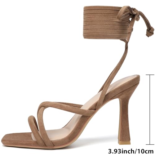 Image of Mostrin Womens Sandals Strappy Heels for Women Lace Up Square Open Toe Heels Tie Up High Heeled Sandals for Prom, Party, Daily Wear