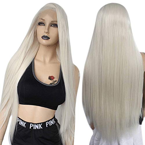 Ebingoo Platinum Blonde Long Straight Natural Synthetic Lace Front Wig 24inch