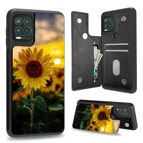 BFDHGQZC Sunset Sunflower Wallet Case for Motorola Moto G Stylus 5G 2021 PU Leather Kickstand Shockproof Wallet Cover with Card Holder & RFID Protection for Women Men