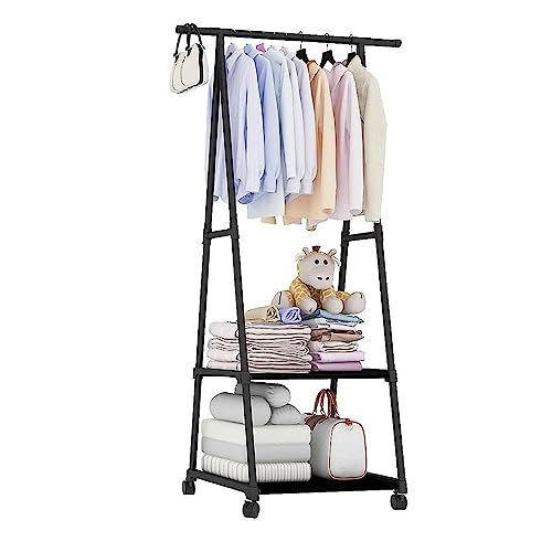 Vetrineinrete® Appendiabiti in Metallo con Ruote, 160x55x42 cm (Nero)