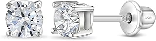 925 Sterling Silver Cubic Zirconia Round Screw Back Earrings for Toddlers & Little Girls 4mm - Timeless and Classic Stud Earrings Great for Everyday Wear - Hypoallergenic Safe for Young Girls