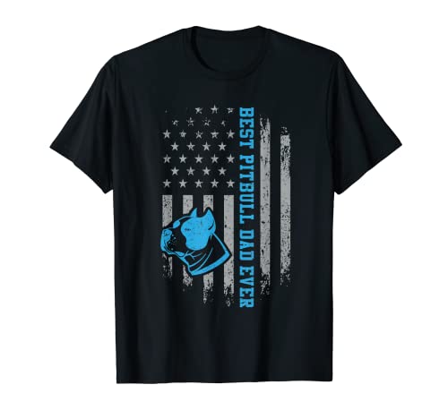 Best Pitbull Dad Ever Pit Bull Terrier Padre Bandera Americana Camiseta