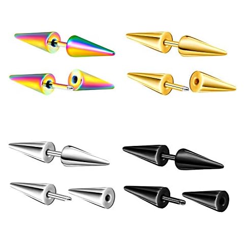 4 Pairs Double Spike Stainless Steel Mens Womens Stud Earrings Cover