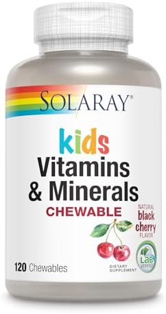 SOLARAY Childrens Vitamins & Minerals Complete Multivitamin for Kids Great Black Cherry Flavor (076280047974) (120 Chews, 60 Serv)