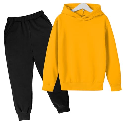 Girls Boys Solid Set 2 Pieces Sweatsuit Fleece Tracksuit Pullover Hoodie Jogging Pants Kids Trendy Comfy Sweatshirt